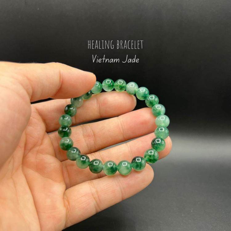 Jade㊣海外代购 手作简约越南绿色美丽翡翠玉石好运弹力串珠手链