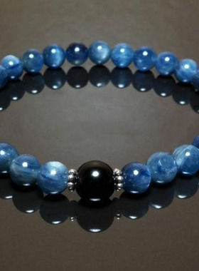 美国代购Kyanite◇手作复古真正蓝晶石黑色碧玺宝石925纯银手链