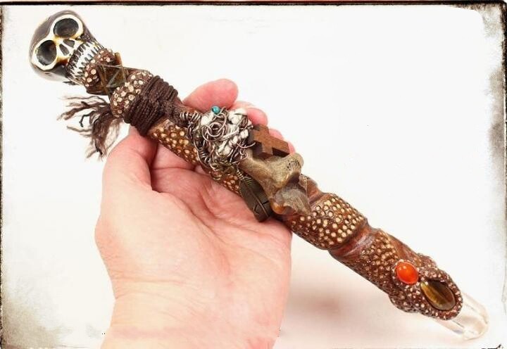 英国代购Magick㊣ 手作简约精致骨头虎眼水晶骷髅头橡木水晶棒