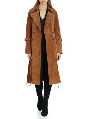 英国代购Overcoat∞手作复古真正麂皮棕褐色双排扣腰带风衣大衣