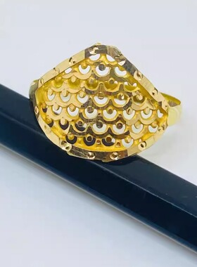 Purity㊣海外代购 手作迷人复古奢华简约扇形916纯22K黄金戒指