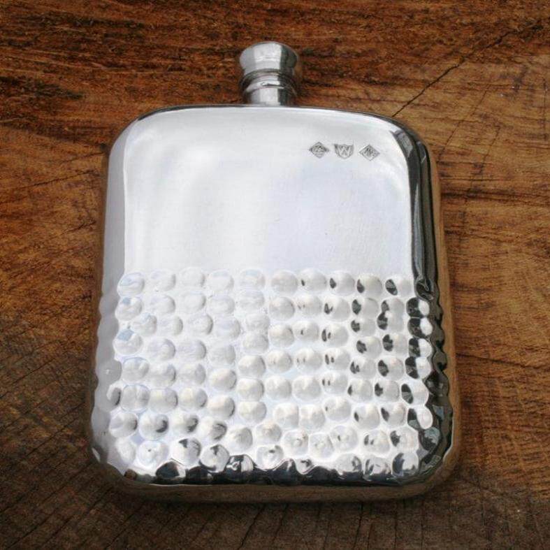 英国代购Flask ▼手作锡镴半锤打光滑肾形 6 盎司个性化雕刻酒壶