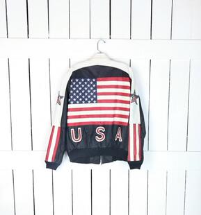 美国代购 古着收藏简约精致星条旗皮革飞行机车夹克皮衣 Jacket㊣
