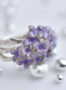 土耳其代购Flower▼手作精致优雅芬芳纯银紫色丁香花植物花卉戒指