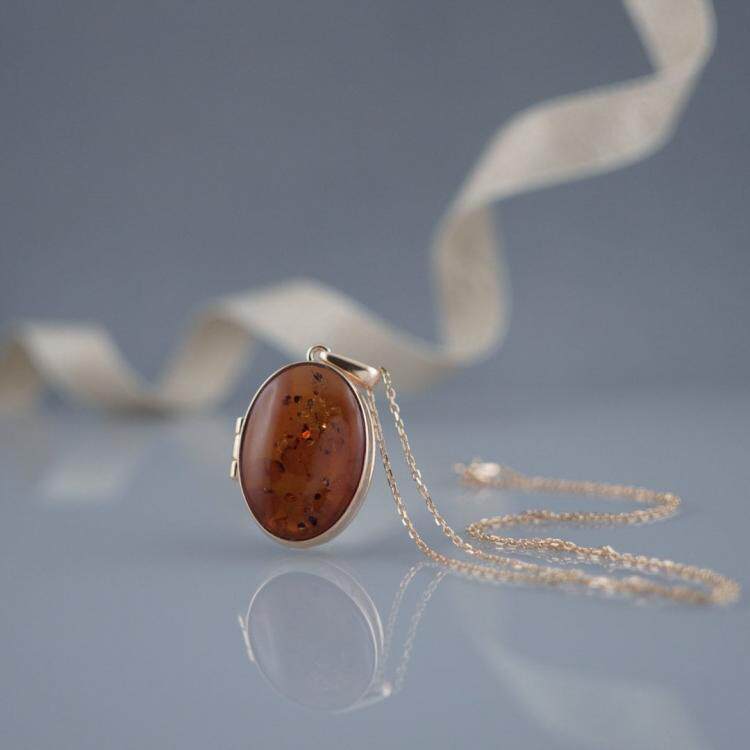 波兰代购Pendant㊣ 手作华丽天然波罗海琥珀纯银镀金照片小盒吊坠