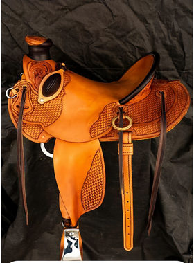 海外代购Saddle◇手作栗色真皮包裹大号角头带胸甲定制西部马鞍