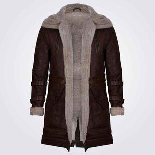 英国代购 手作温暖柔软毛皮真羊皮飞行员大衣夹克皮衣 Leather㊣