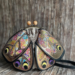 乌克兰代购 手作蝴蝶小牛皮与蟒纹拼接手袋晚宴包单肩斜挎包 Bag㊣