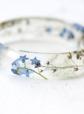 树脂天然勿忘我花朵干花手镯压花