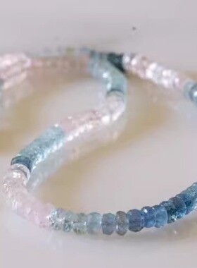 美国代购Necklace㊣ 手作华丽冰蓝色绿色海蓝宝石摩根石14k金项链