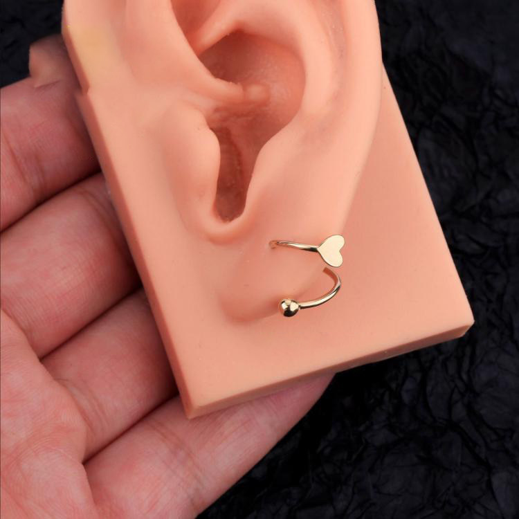 美国代购Earring㊣ 手作简约华丽14K纯金心形扭曲S形螺旋软骨耳环