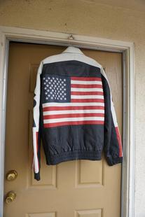 美国代购 加大码 古着收藏精致国旗图案男式 Jacket㊣ 机车夹克皮衣