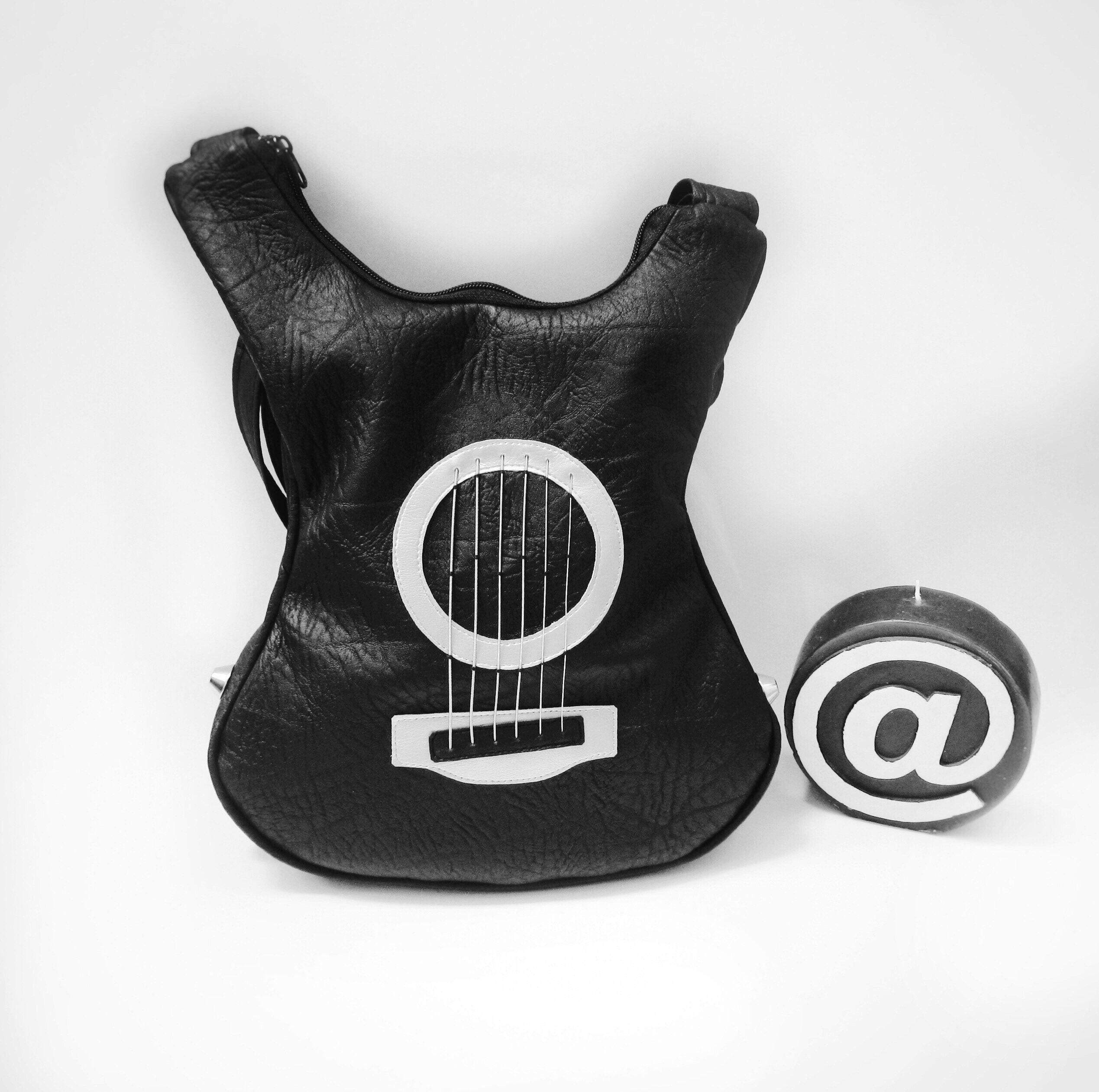 海外代购Guitar◇手作原声吉他图案音乐家纯素皮革斜挎包单肩包