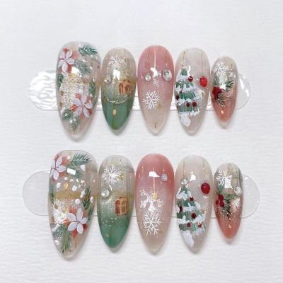 穿戴甲猫眼花朵雪花美甲甲片贴片