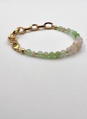 Morganite㊣英国代购 手作迷人美丽绿柱石红摩根石串珠金色手链