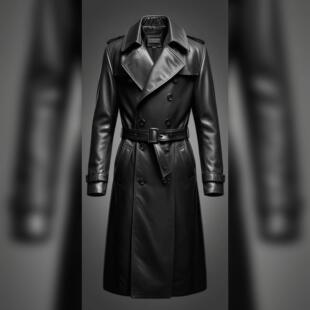 风衣皮衣 长款 美国代购 Trench◇手作哥特蒸汽朋克黑色真皮腰带男士