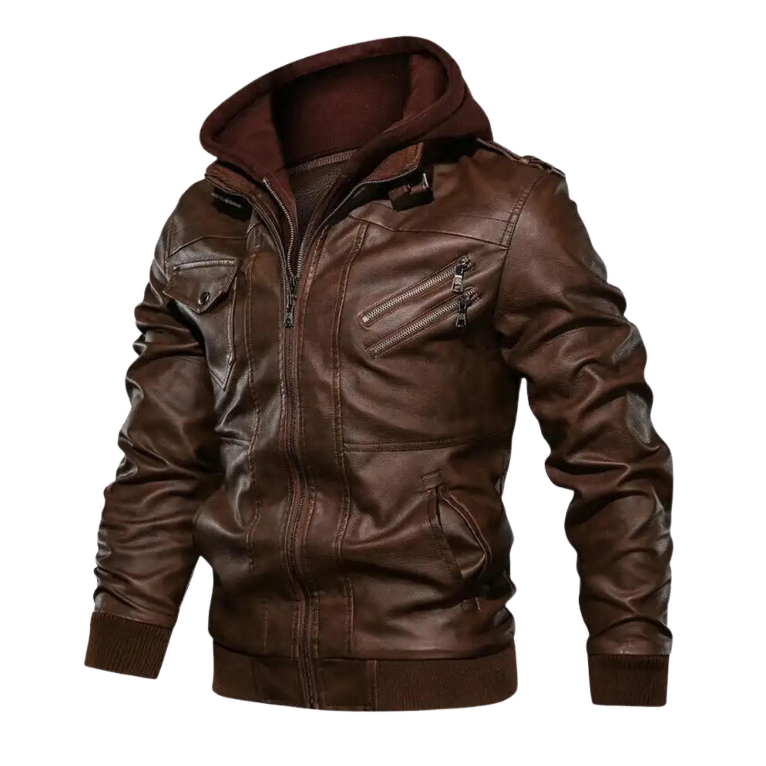 美国代购Lambskin▽手作男士真羊皮连帽皮衣夹克带可拆卸帽子外套