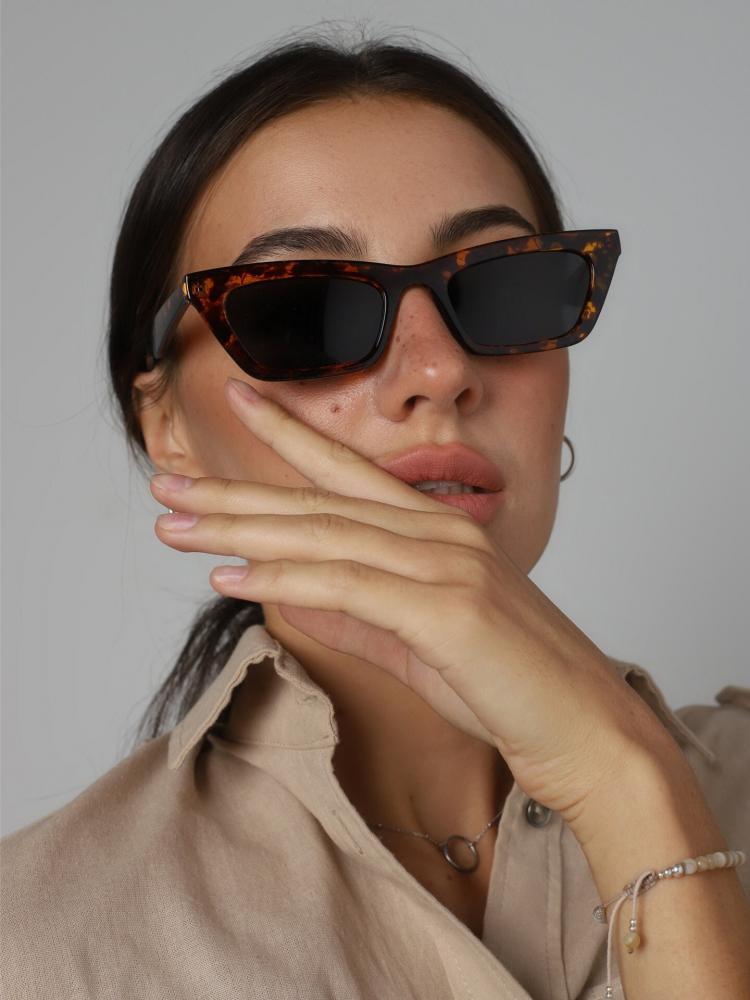海外代购Polarized◇手作猫眼长方形黑色玳瑁色偏光女士太阳眼镜