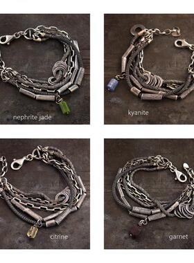 部落个性纯银分层多股氧化银手链