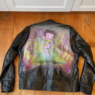 加拿大代购 Biker◇手作复古黑色真皮定制机车外套手绘皮夹克皮衣