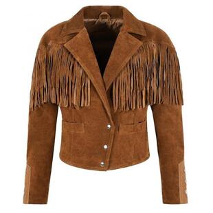 英国代购 棕色麂皮流苏真绒面革机车夹克皮衣 Biker◇手作西部短款