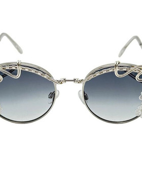 美国代购Flower◇手作灰色圆形银色花朵金属编织绕丝女士太阳眼镜