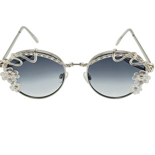 美国代购 Flower◇手作灰色圆形银色花朵金属编织绕丝女士太阳眼镜