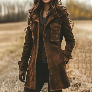 皮衣 手作波西米亚西部复古棕色仿麂皮夹克修身 海外代购 Jacket㊣