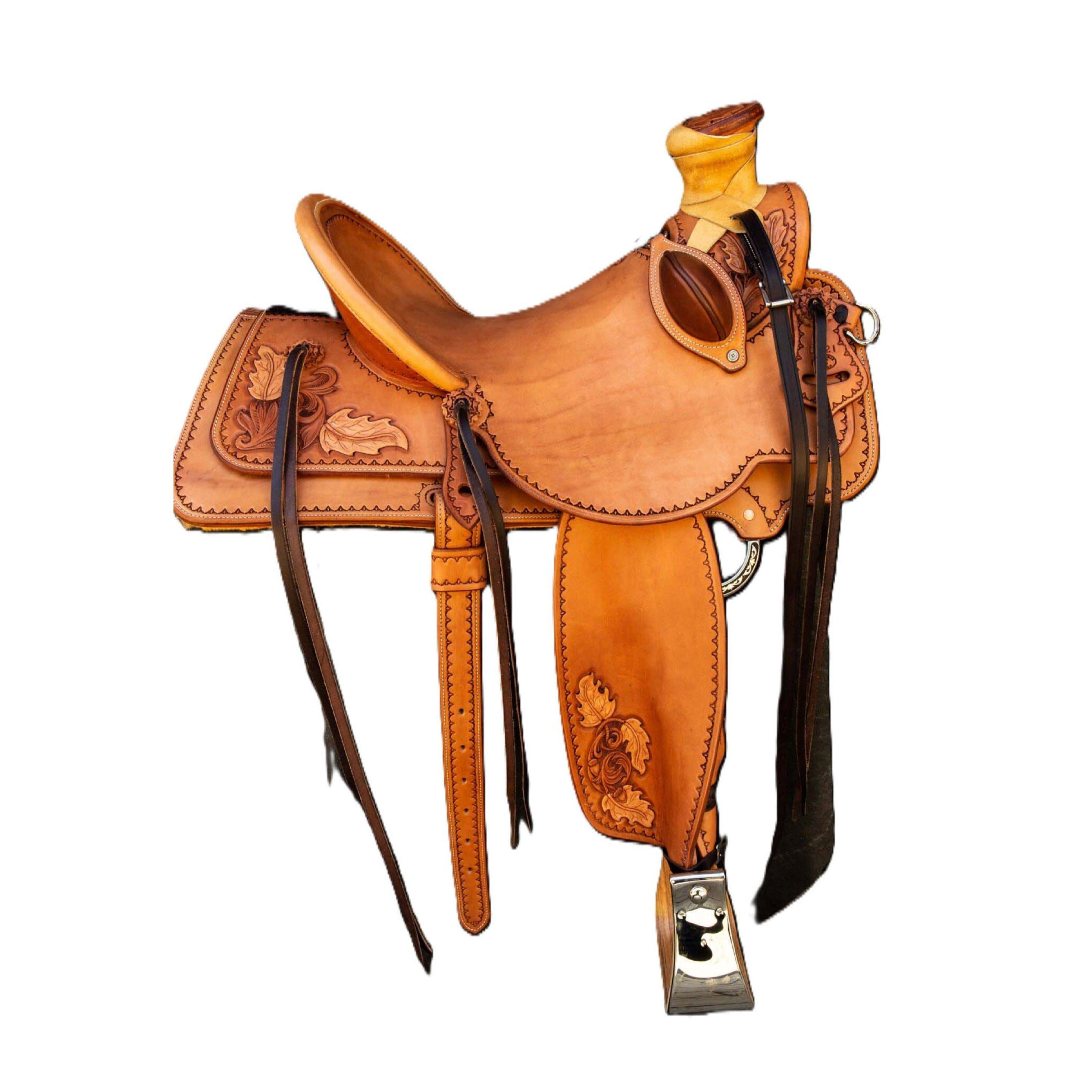 海外代购Saddle◎手作定制手工雕刻配马笼头胸带西部皮革牧场马鞍