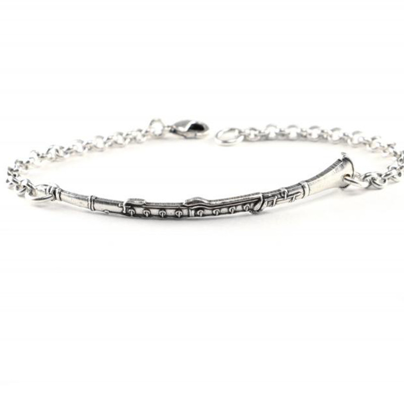 美国代购Clarinet◇手作复古单簧管乐器音乐家礼物黄铜镀纯银手链