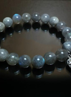 美国代购Labradorite◇手作复古真正拉长石串珠月亮星星吊饰手链