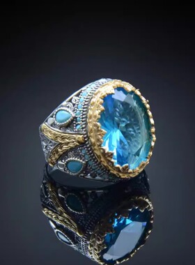 纯银简约精致戒指海蓝宝石