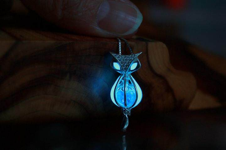 加拿大代购Fox◇手作复古可爱小狐狸小盒锆石925纯银蓝色夜光项链