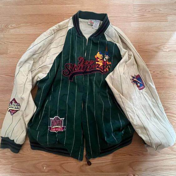 美国代购Jacket ▼古着J经典条纹小熊维尼跳跳虎刺绣夹克棒球服