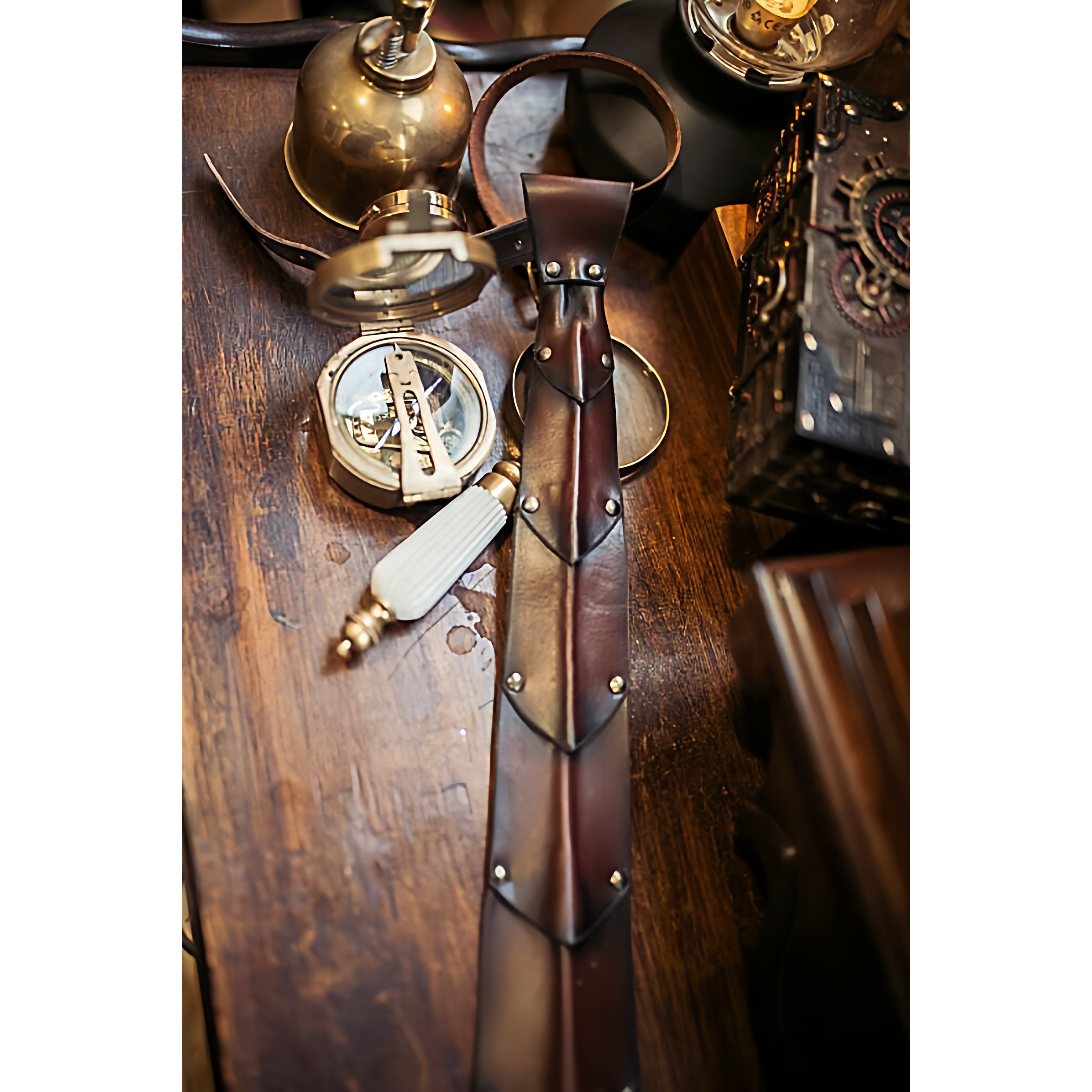 西班牙代购Tie◇手作蒸汽朋克新郎结婚礼物棕色青铜色皮革领带