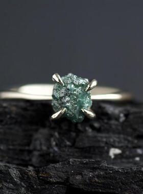 海外代购Rustic◇手作复古原始宝石非洲蓝色钻石18K白金订婚戒指