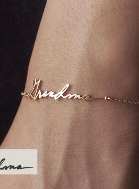 自定义字母情人节纯银镀金手链