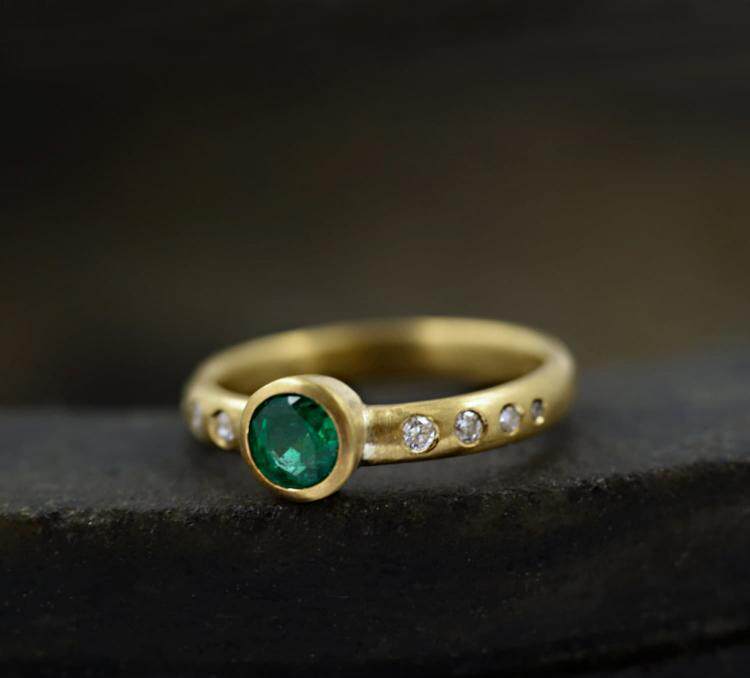 英国代购Emerald◇手作华丽黄金天然翡翠钻石宝石镶嵌订婚戒指