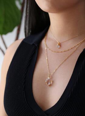 美国代购Necklace㊣ 手作华丽透明赫基蒙钻石三层水晶项链套装