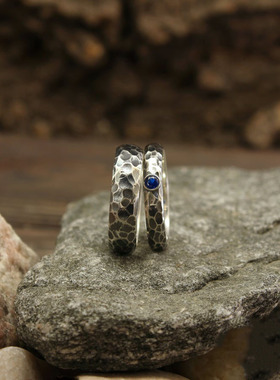 锤击纹理氧化纯银结婚对戒戒指