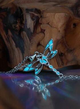 别致夜光蜻蜓吊坠925纯银项链