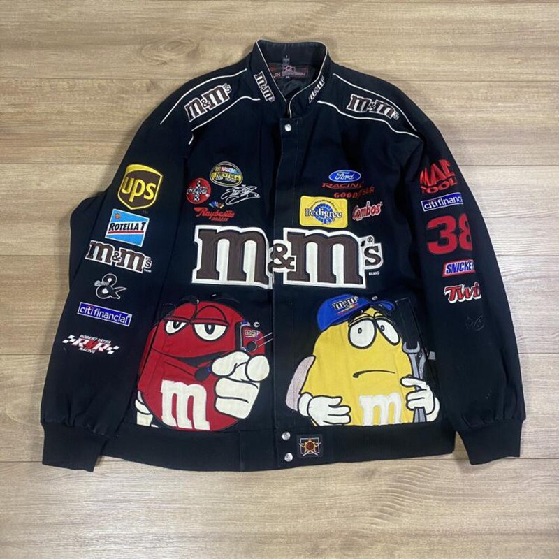 美国代购Racing◇古着纳斯卡赛车巧克力豆卡通糖果人M豆黑色夹克