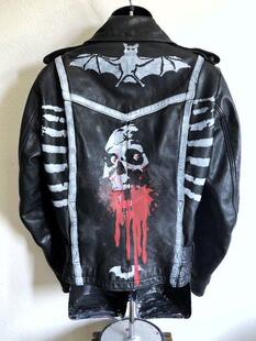 美国代购 夹克皮衣 Biker◇手作哥特摇滚朋克骷髅黑色真皮机车男士