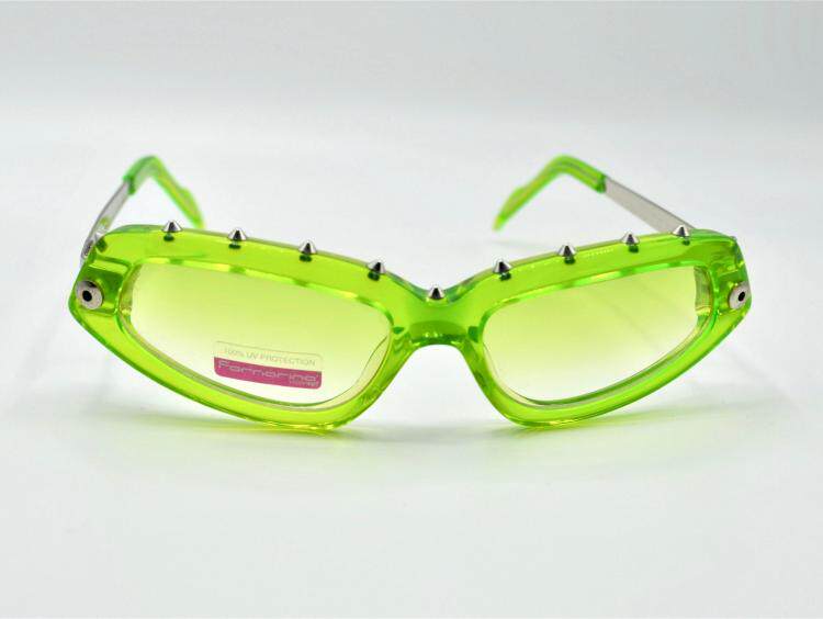 意大利代购Sunglasses㊣ 手作金属钉渐变镜片荧光绿猫眼太阳眼镜
