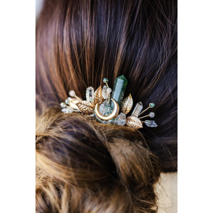 Agate◇手作波西米亚苔藓玛瑙水晶发梳海洋婚礼新娘头饰 美国代购