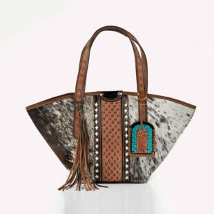 美国代购Cowhide◎手作波西米亚风流苏细节牛皮手提单肩托特包