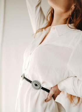 美国代购Concho◇手作银色椭圆花边金属扣流苏康乔编织皮带腰带