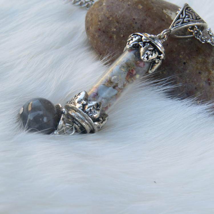 加拿大代购Necklace手作银色拉长石光环石南花欧蓍草防护项链