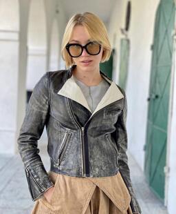 英国代购 机车皮夹克皮衣 Biker◇手作女士80年代黑色真皮羊皮短款