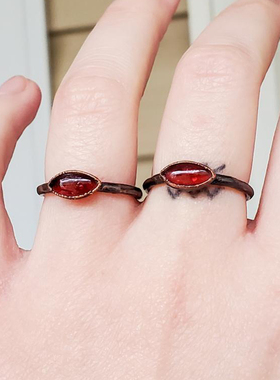 女铜电铸复古石榴石宝石戒指镶嵌
